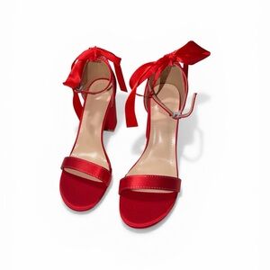 SHEIN Red Satin Ankle Strap Heels